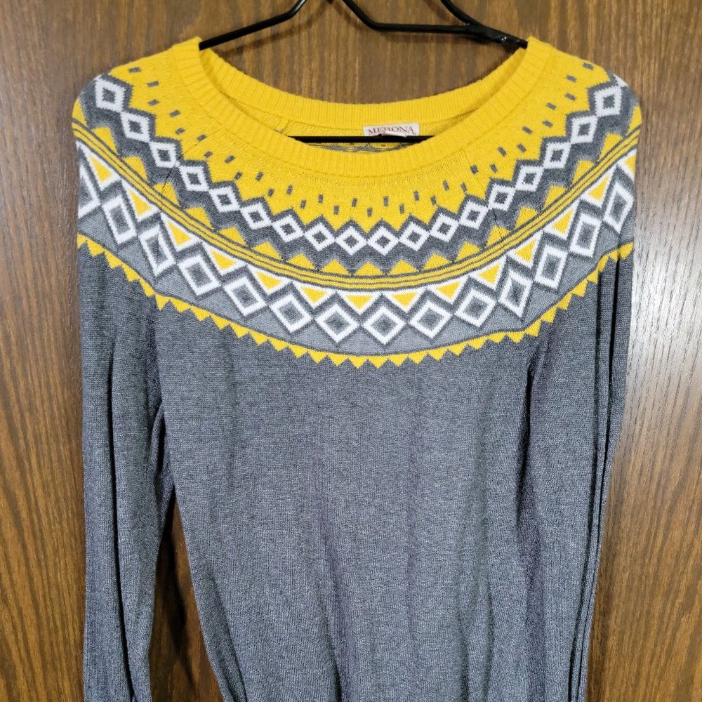 Merona Yellow and Grey Fair Isle Sweater Size Medium